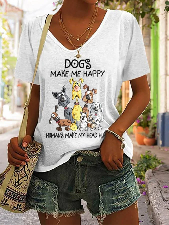 Dogs Make Me Happy Print Women's T-shirt