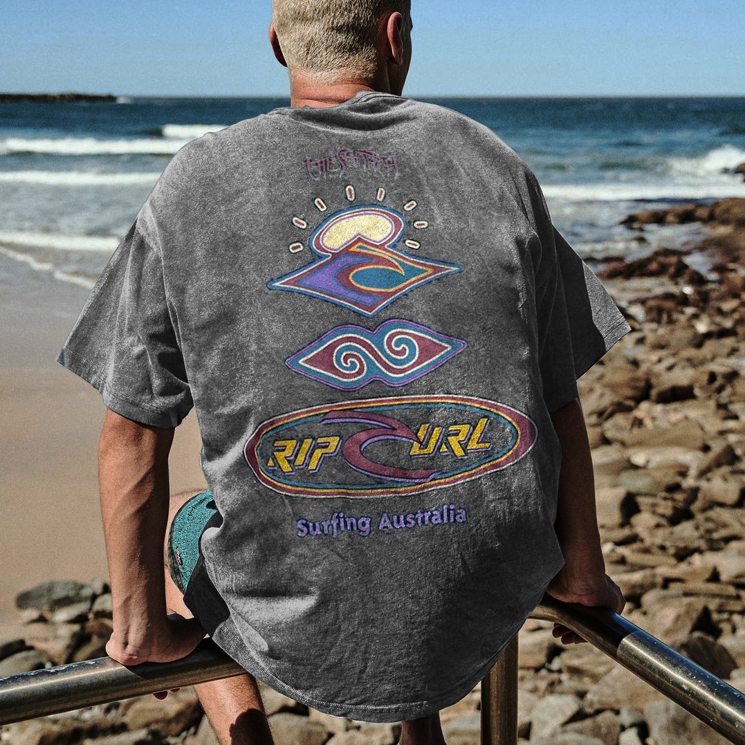 Oversized Retro Casual Print Surf T-Shirt Lixishop 