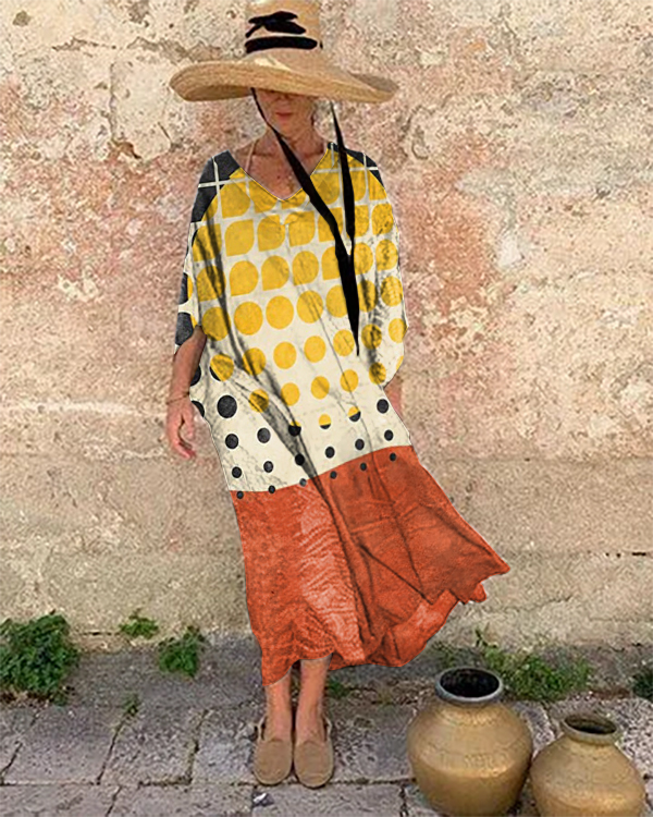 Resort Abstract Art Print Loose Midi Dress