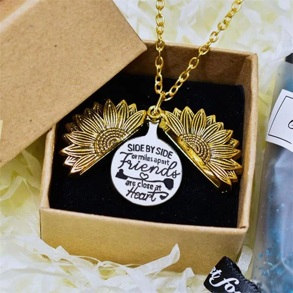 For Friends - Side by Side or Miles Apart Friends are Close at Heart Sunflower Necklace