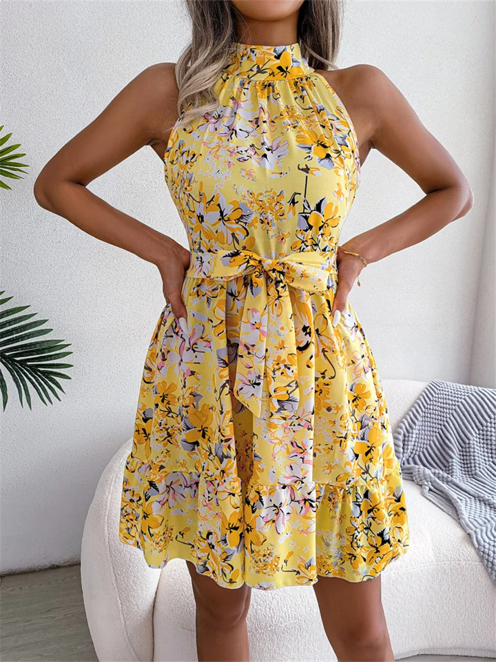 Spring and Summer New Temperament Laced Ruffle Hem Floral Dress