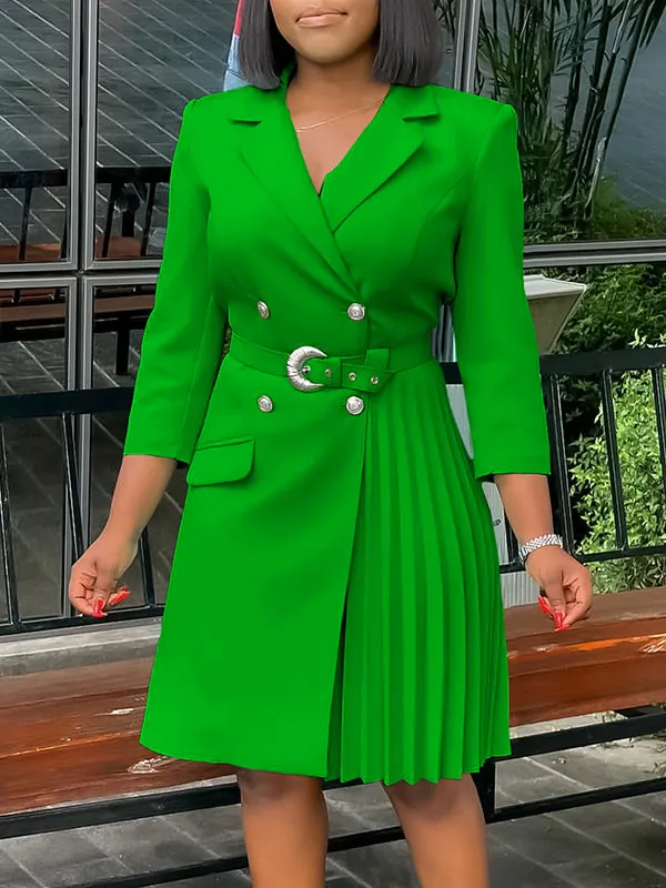 Premium Fashion Pleated Long Sleeve Blazer Dress - Ships in 24 Hrs
