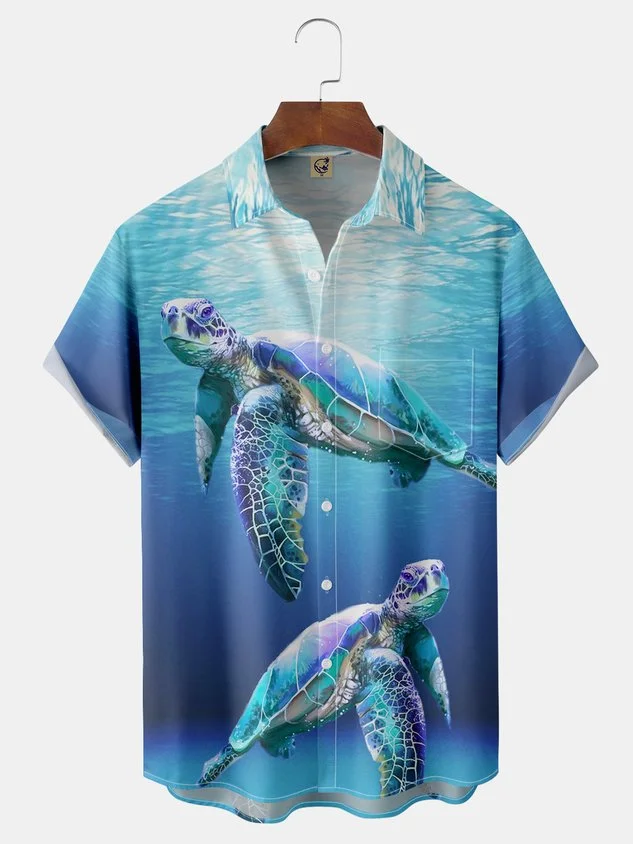 Sea Turtle Chest Pocket Short Sleeve Hawaiian Shirt