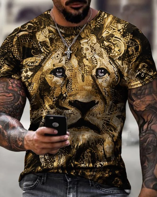 Men's T-shirt with tech digital lion print