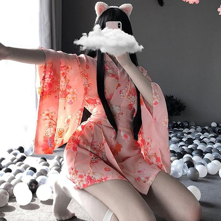 Sakura Floral Vintage Print Japanese Kimono Lingerie SP15314