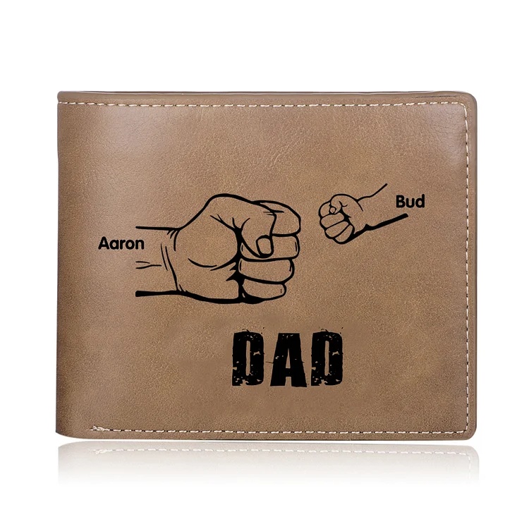 2 Names - Personalized Men Leather Wallet Custom Photo & Name Folding Wallet Fist Bump Wallet Gift for Dad