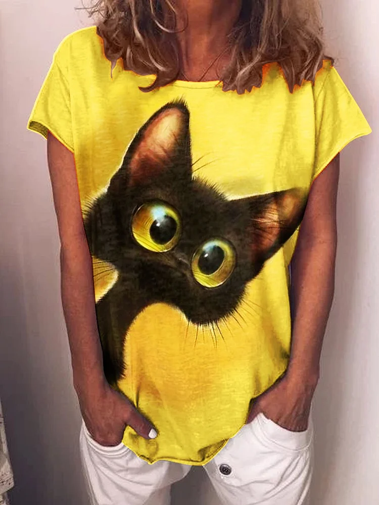 Bestdealfriday Black Cat PrinT-Shirts Top