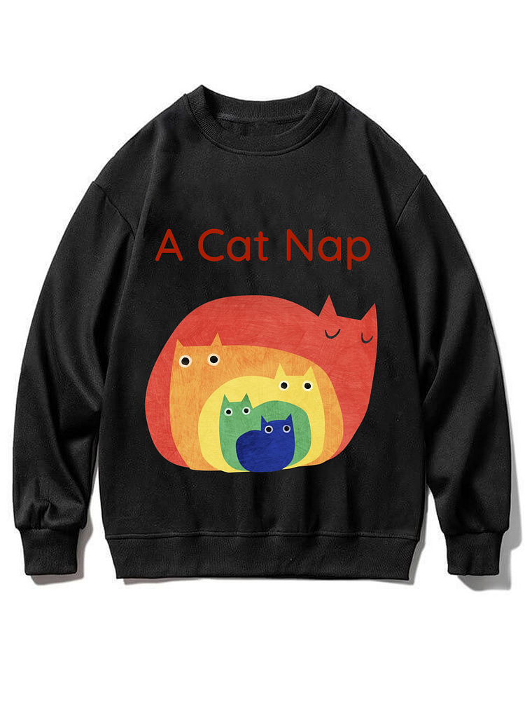 Men'S Art Cat-In-Cat Sweatshirt Abstract Oil Painting Print Loose Crew Neck Sweatshirt