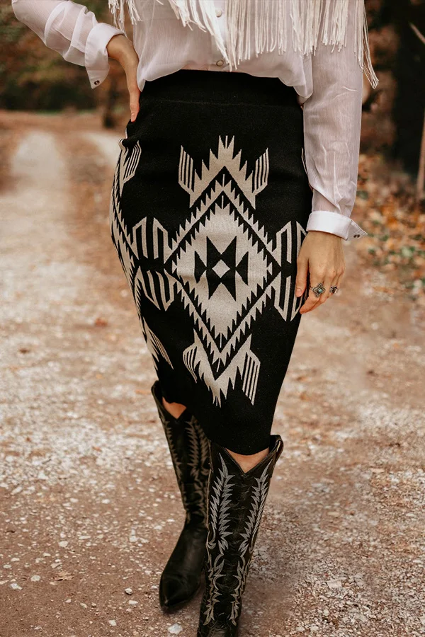 Vintage Aztec Pattern Knitted Skirt