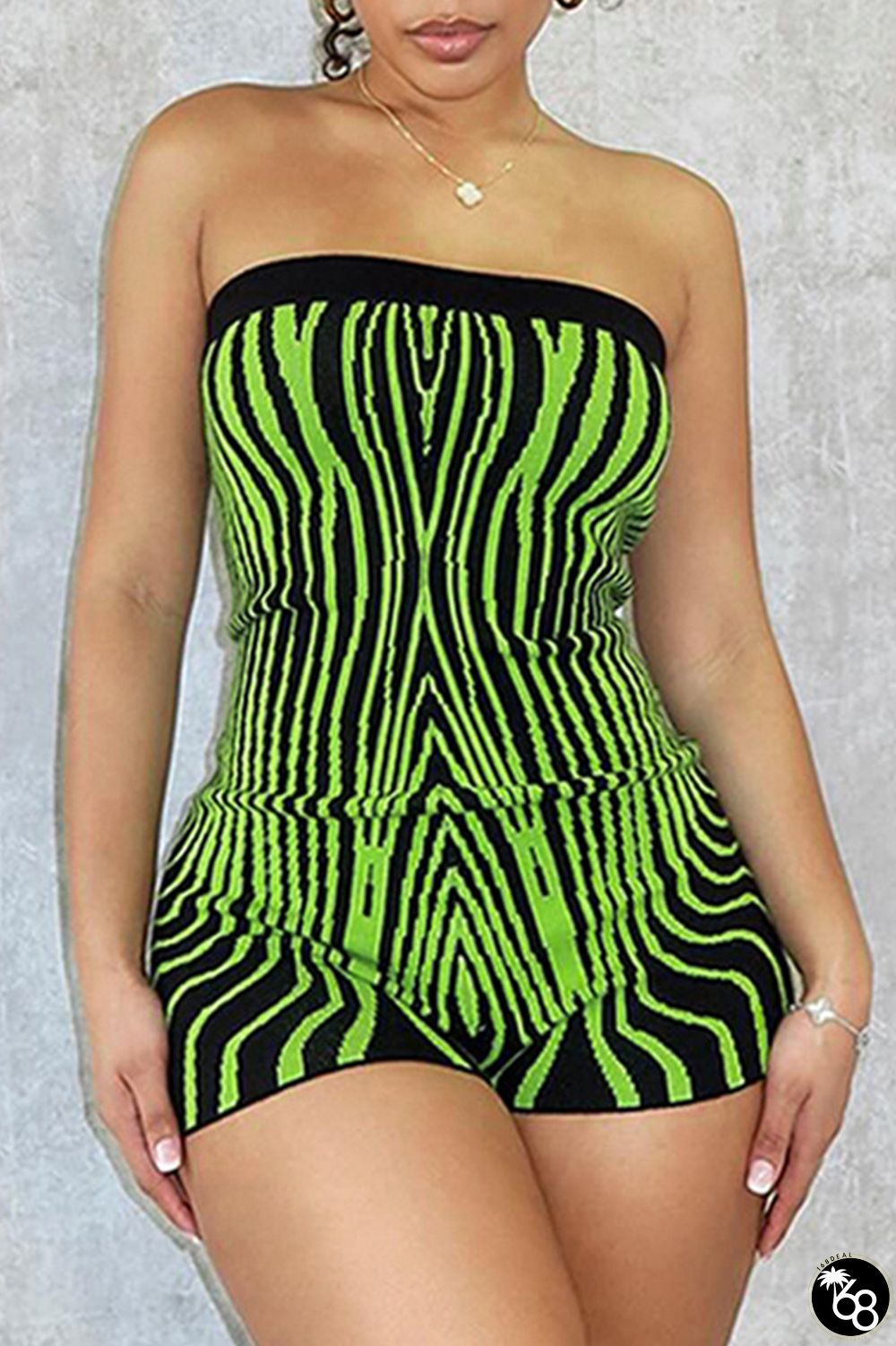 Street Print Patchwork Backless Strapless Skinny Rompers | 168DEAL