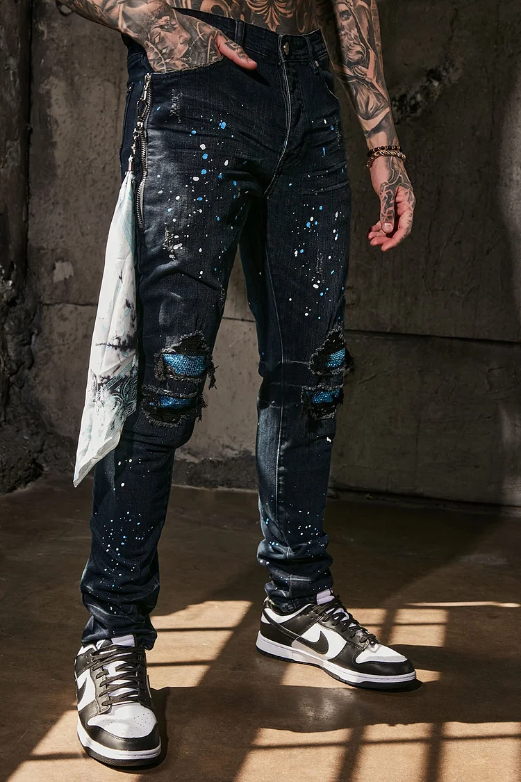 Act Right Paint Splatter Skinny Jeans - Dark Wash