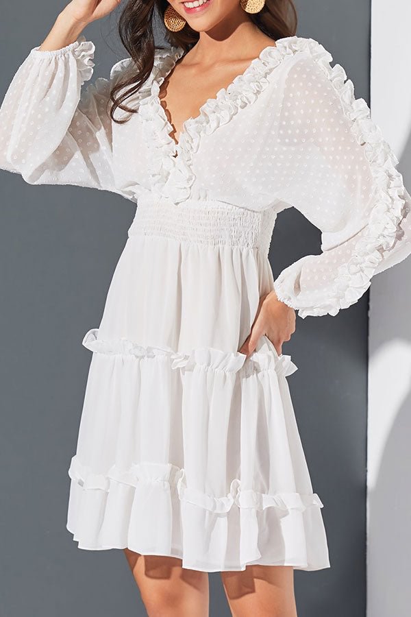 Cute V-neck Backless Ruffled Dress - Life is Beautiful for You - SheChoic