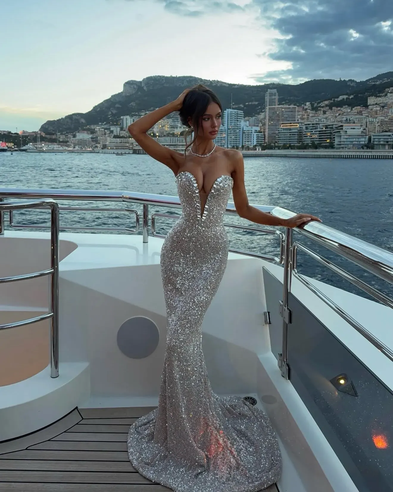 Daisda Dreamy Sequins V-Neck Sleeveless Strapless Long Prom Dress With Mermaid