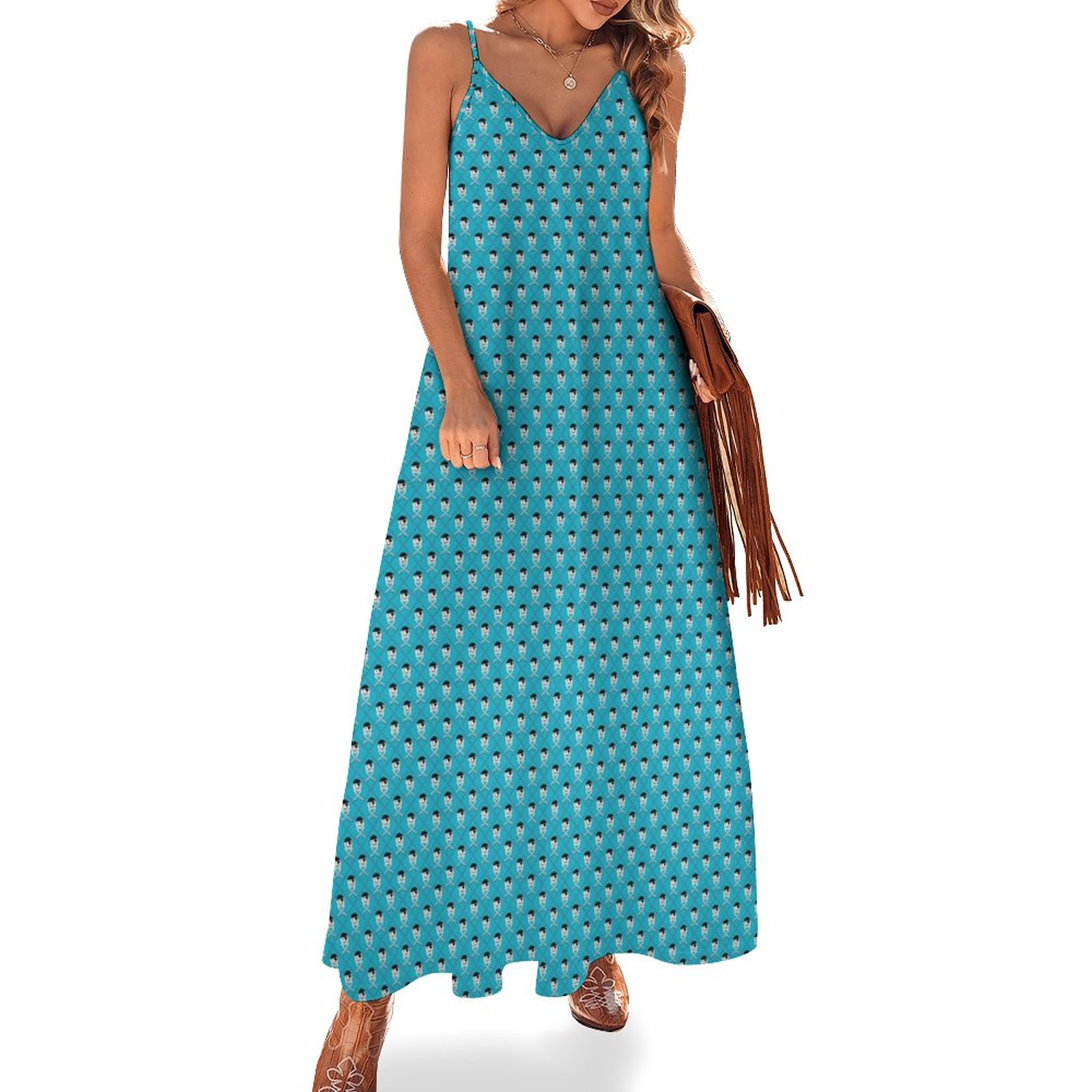 Jolly Roger On Turquoise Background and Red Accent Women's Casual Strappy V Neck Sleeveless Flowy Loose Long Maxi Beach Dress Sundress Red-3XL Jolly Roger On Turquoise Background and Red Accent Women's Casual Strappy V Neck Sleeveless Flowy Loose Long Maxi Beach Dress Sundress Red-3XL