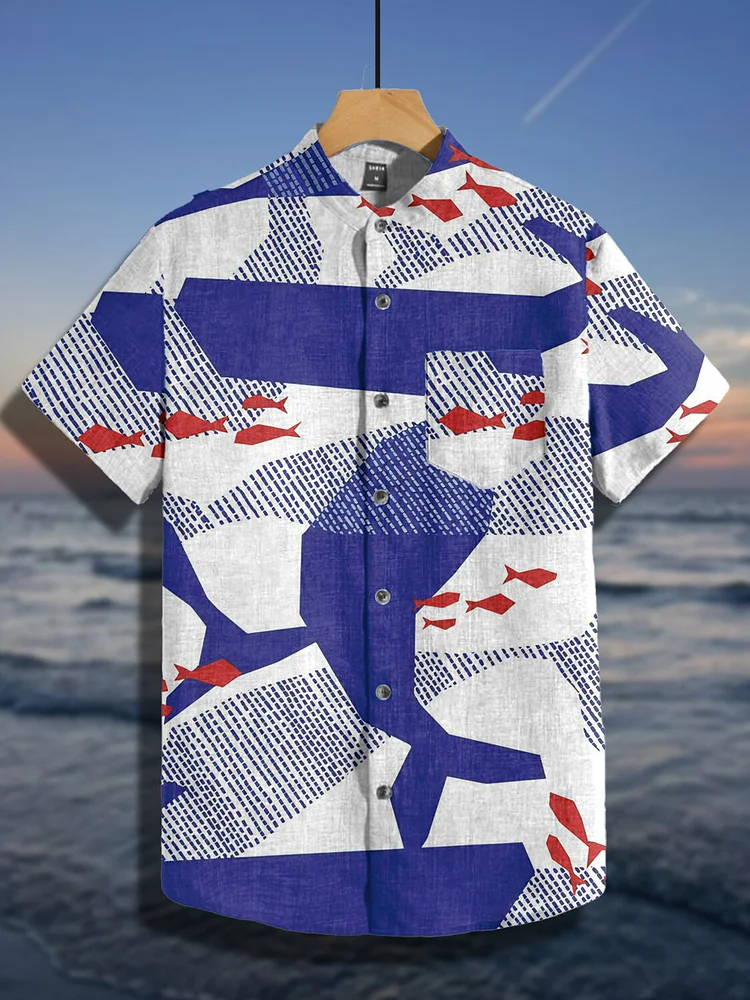 Men's Geometric Art Whale Print Short Sleeve Shirt