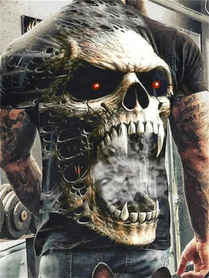 Fashion New Cool Skull 3D Digital Printing Men's Short-sleeved T-shirt
