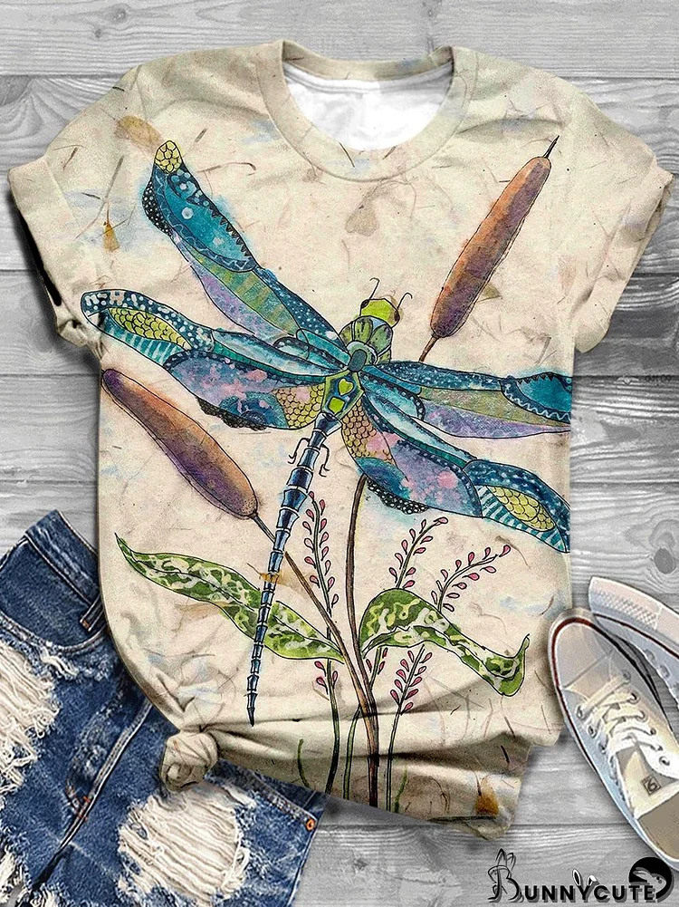 Dragonfly Painting Print Casual T-shirt