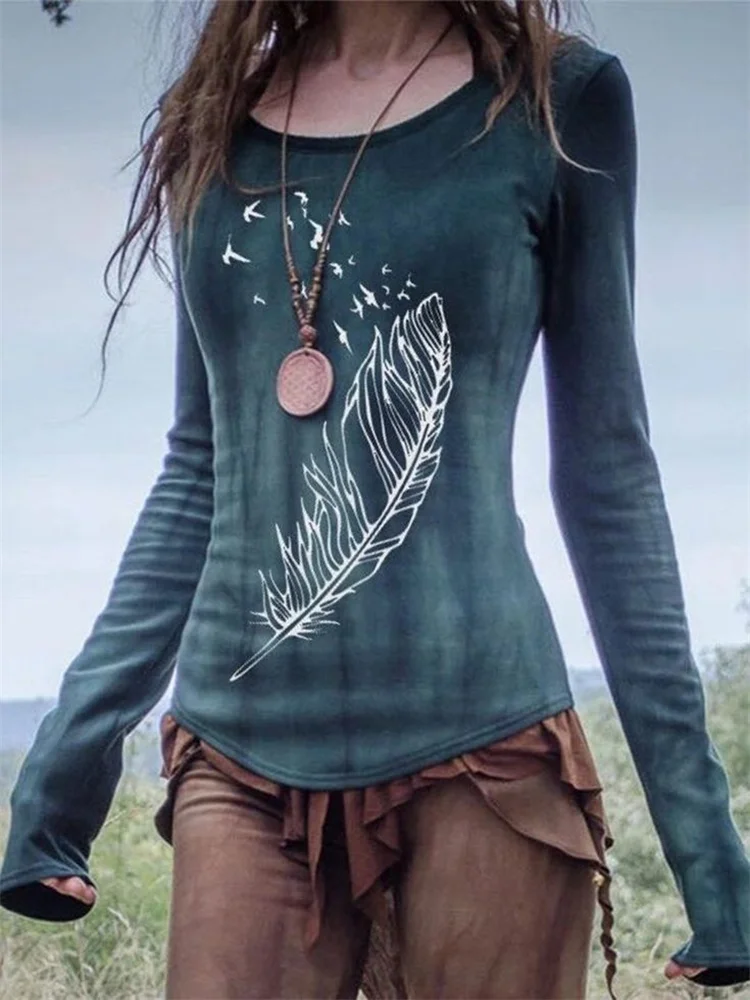 Feather Graphic Tribal Tie Dye T Shirt
