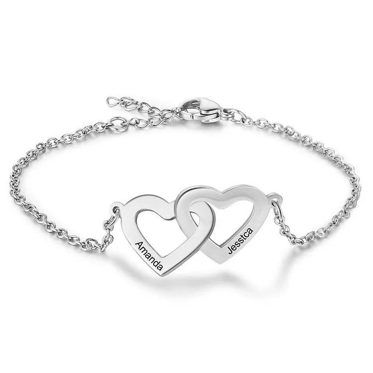 Stainless Steel Bracelet 2 Heart Matching Engraving Personal Bracelet Adjustable Gift For Women Silver Gold Plated