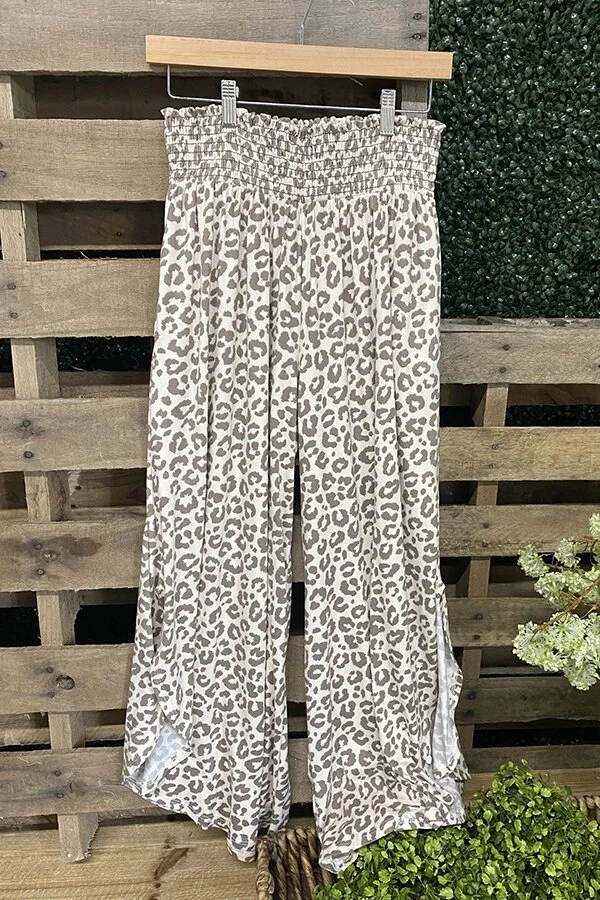 Leopard Print Crinkled Wide Leg Pants