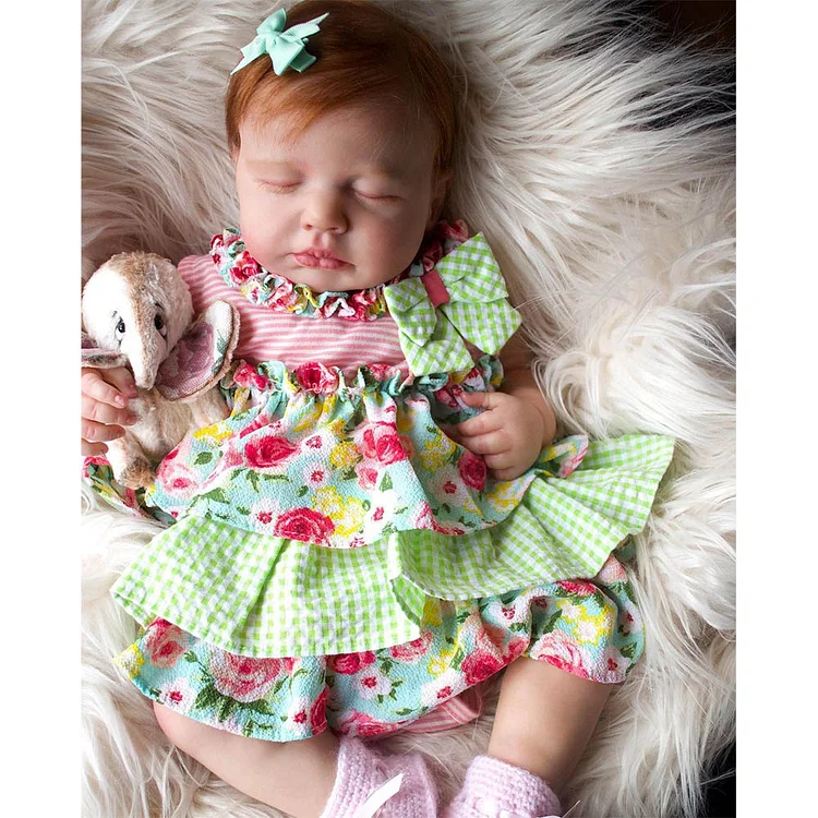 [New 2024] Heartbeat & Sound Reborn Asleep Baby Girl Raelynn 20" Real Lifelike Cloth Body Reborn Doll,With Bottle And Pacifier