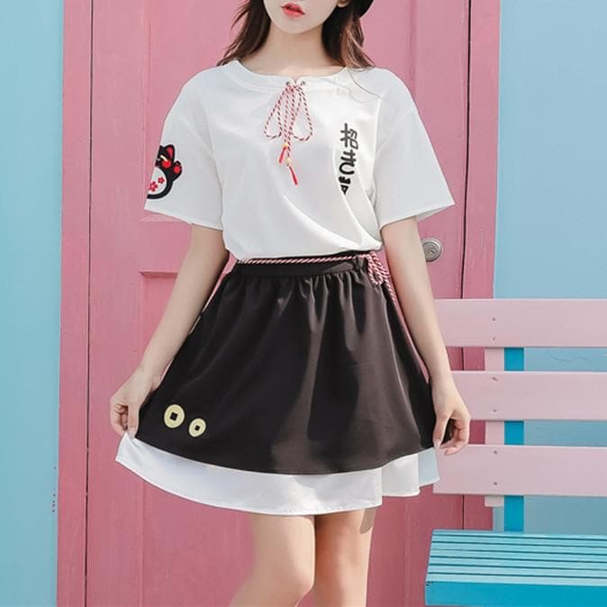 Kawaii Fortune Cat Shirt/Skirt Set SP13789