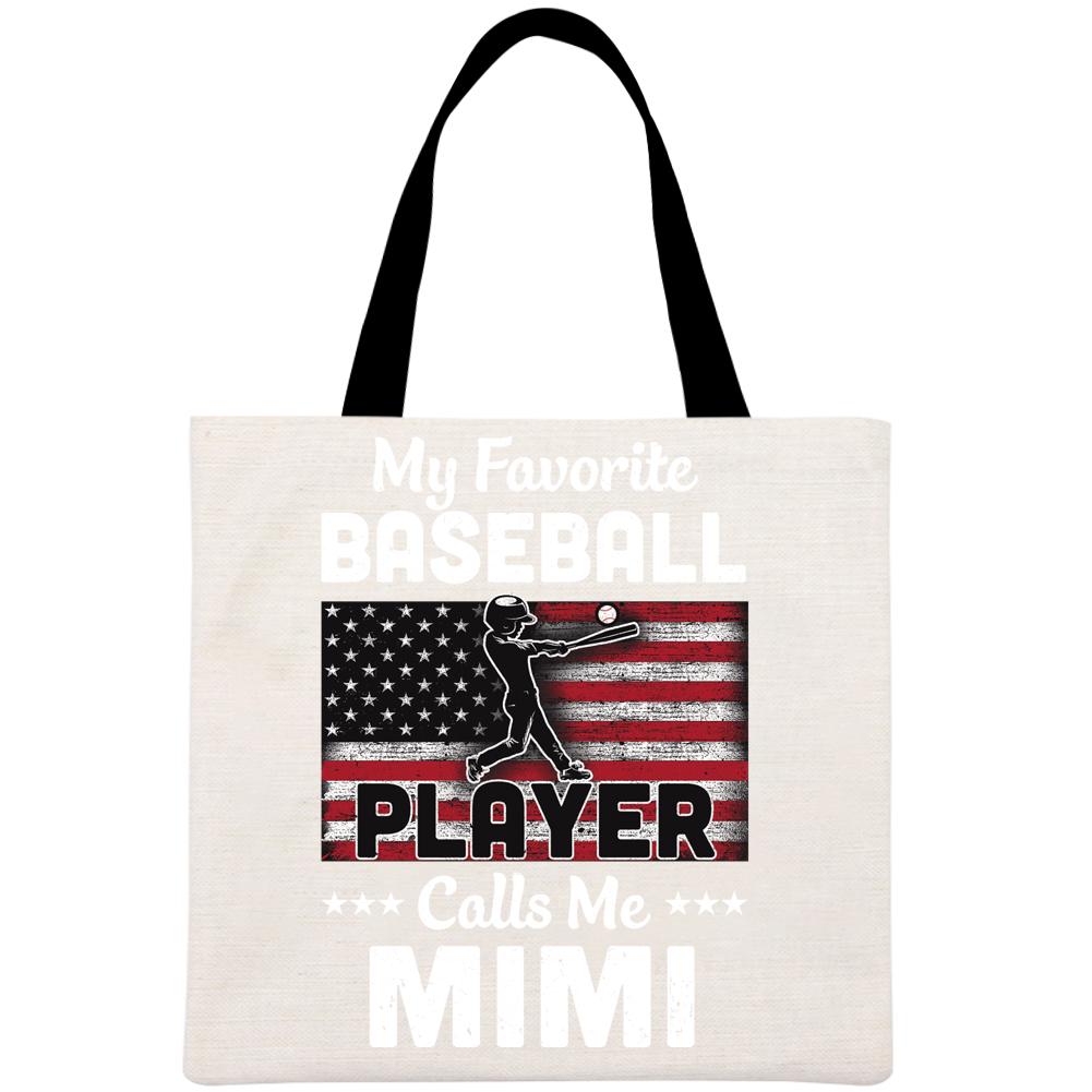 My Favorite Baseball Player Calls Me Mimi American Flag Printed Linen Bag-Guru-buzz
