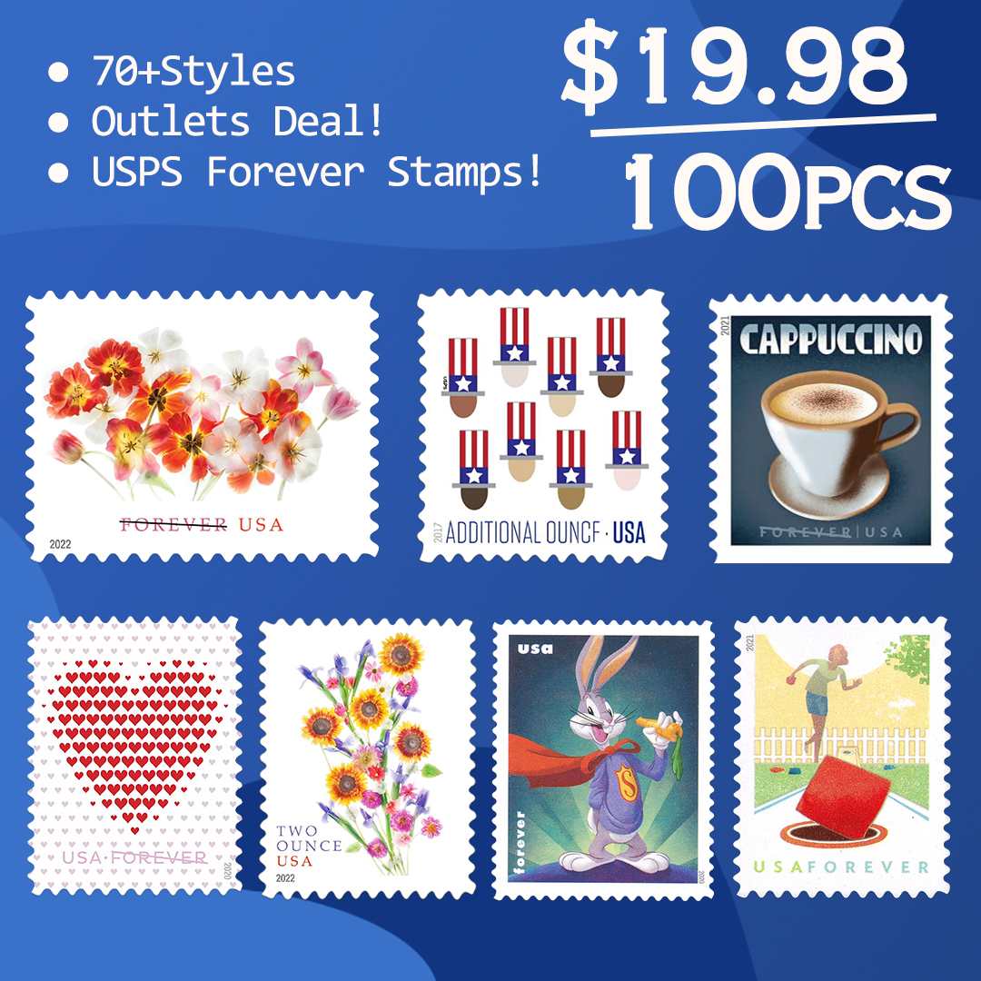 USPS Postage Stamps (100-Pack) only $44.99 with FREE Shipping = 45¢ per  Stamp!