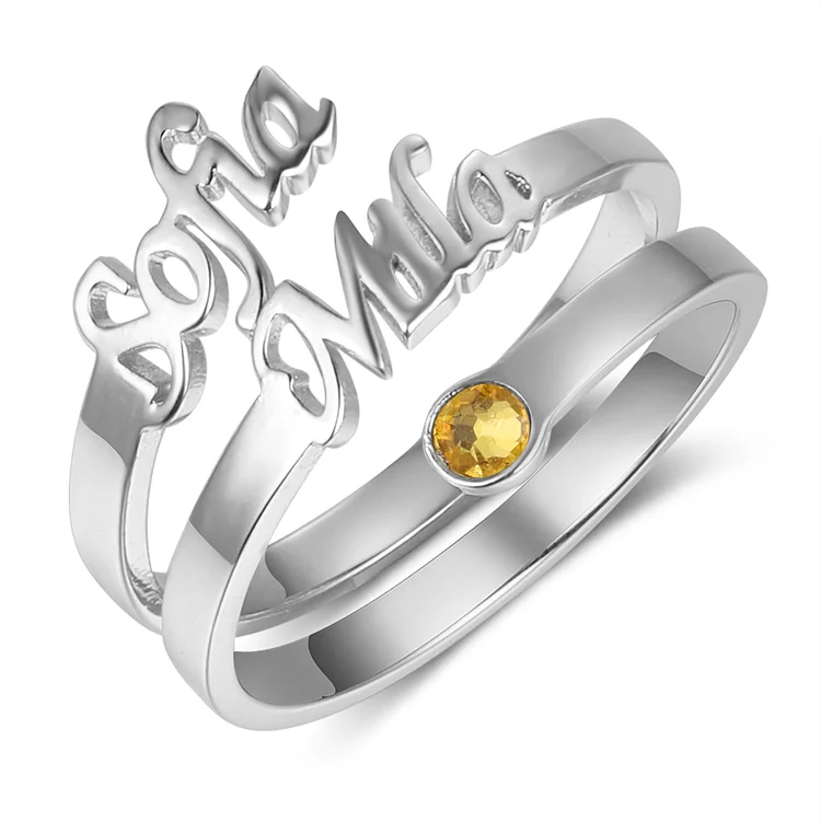 Personalized Name Ring with Birthstone Custom 2 Names Classic Ring for Women