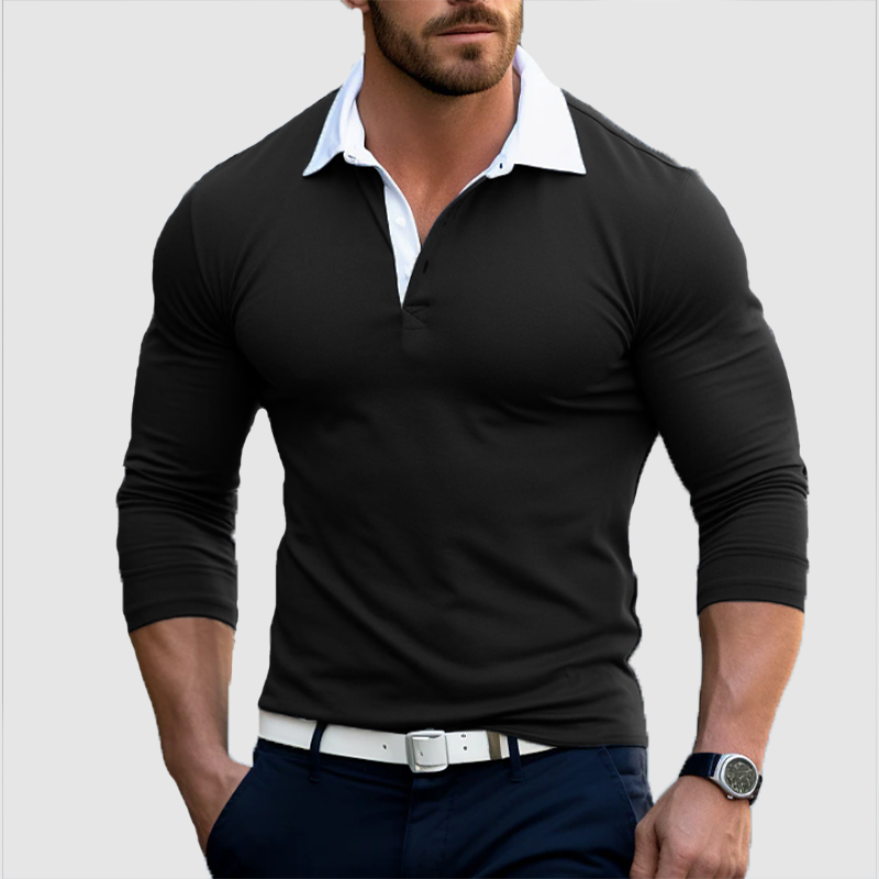Men's lapel t-shirt, autumn and winter new V-neck solid color POLO shirt