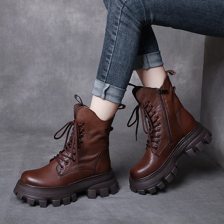 Casual Splicing Leather Thick-Soled Martin Boots