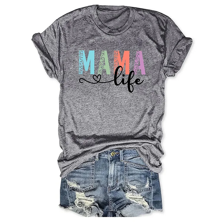 Comstylish Mama Life Print Casual T-Shirt