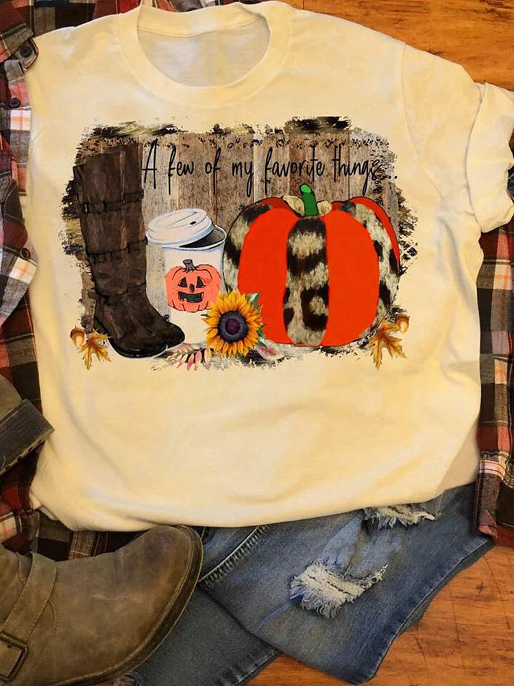 Bestdealfriday Sunflower Fall Maple Leaves Leopard Pumpkin T-Shirt Tee Cream 9848844