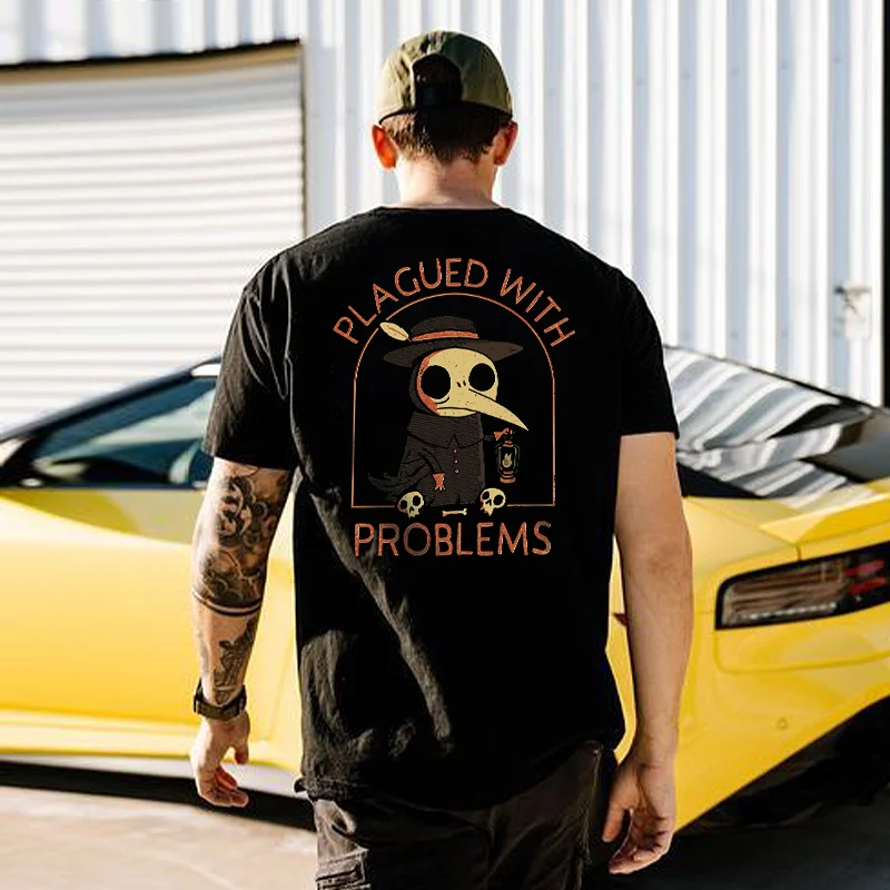 Plagued With Problems Skull Print Men's T-shirt