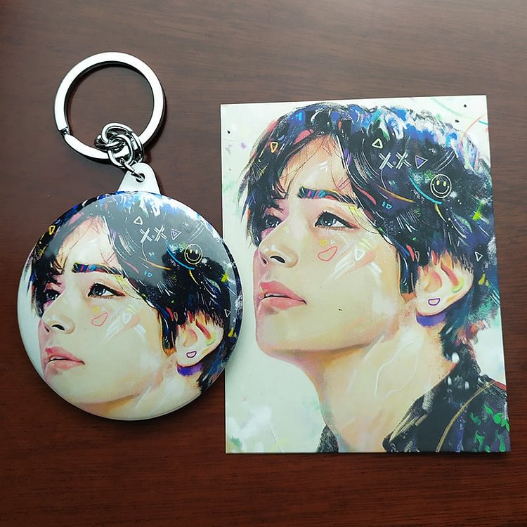 BTS oil painting keychain and cards
