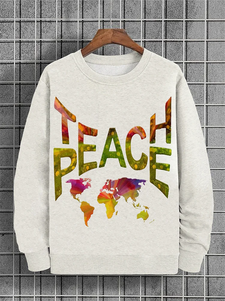 Men's Teach Peace Print Cotton Casual Sweatshirt