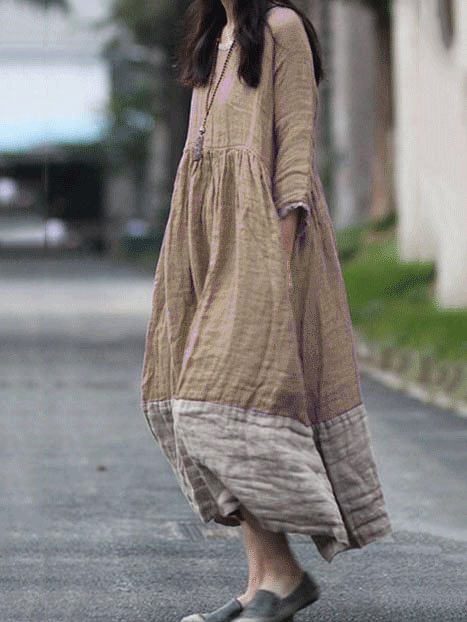DealCrafty Women Causal Dress Crew Neck Long Sleeve Maxi Knitting Dress