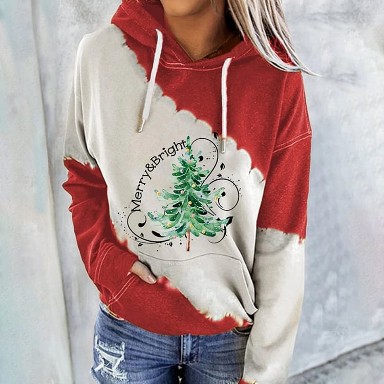 Comstylish Merry And Bright Christmas Tree Print Hoodie