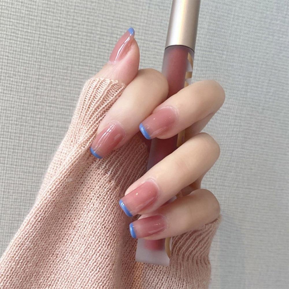 24Pcs Middle Length Ballerina Nude Pink Color False Nails Design With Heart Pattern DIY