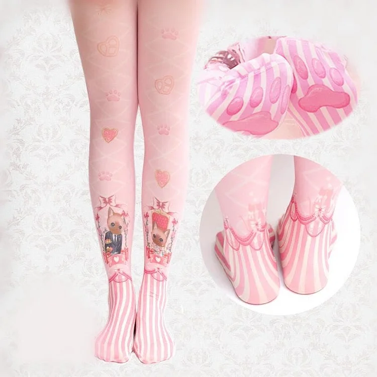 Pink Lolita Love Cats Printed Tights SP165956
