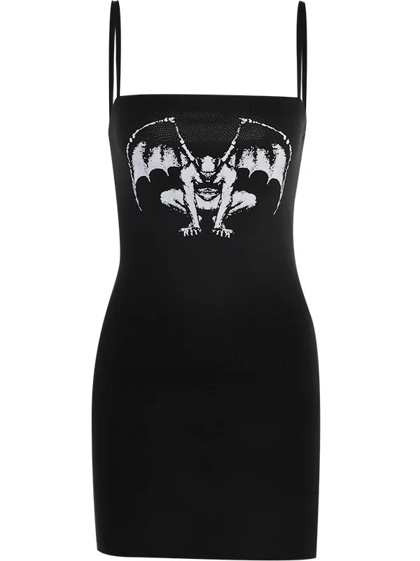 Gothic Dark Devil Spaghetti Printed U Neck Bodycon Dress