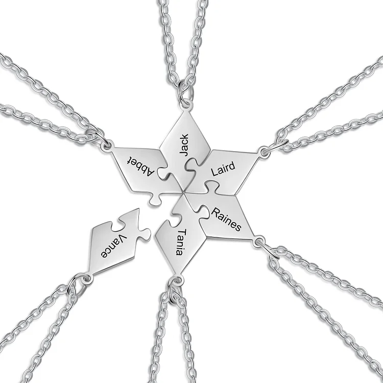 Personalized Puzzle Friendship Necklace Engraved Names Star Necklace 6 Pcs