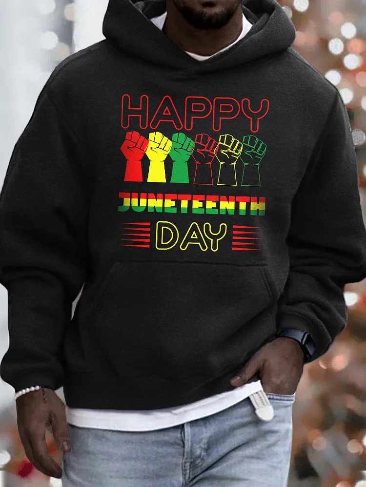 Men's Happy Juneteenth Day Multicolor Fist Print Hoodie
