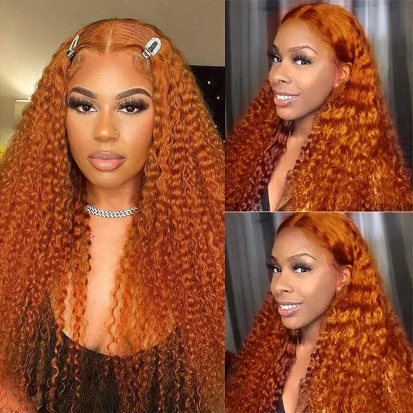 Orange Ginger 13X4 Lace Front Wig Deep Curly Wig Colored Human Hair Wigs