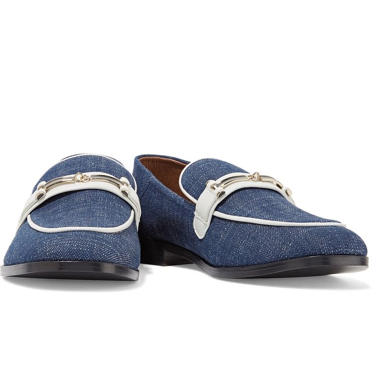 Navy Comfortable Flats Denim Loafers for Women |FSJ Shoes