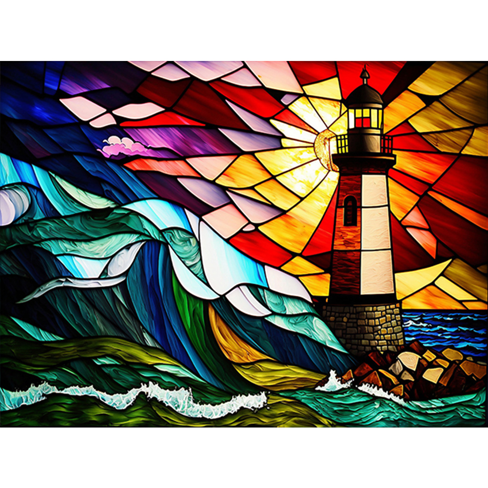 Stained Glass Lighthouse Diamond Painting Kits for Adults 5D Diamond Art  for