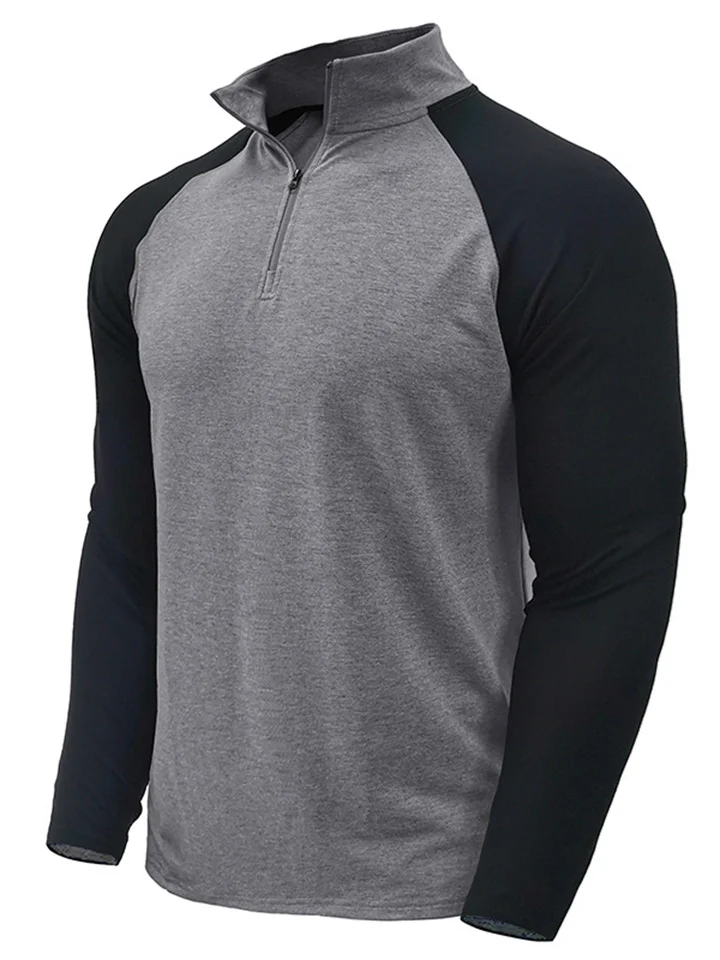 Men's Long Sleeve Zipper High Neck Sweatshirt Fashion Urban Men's Pullover Colorblocked Collar Outdoor Sweatshirt-JRSEE
