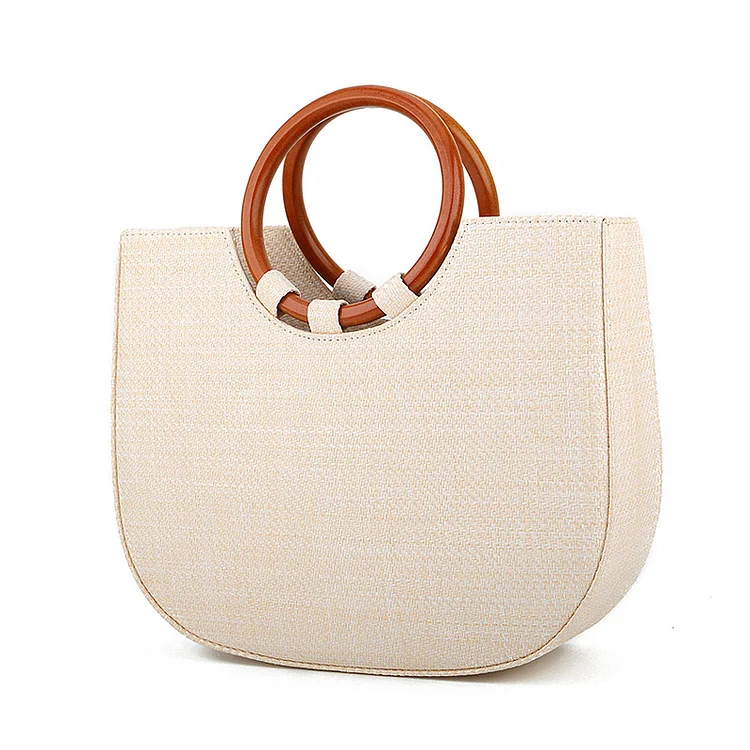 Wooden Handle Handbag Straw Shoulder Bag for Women VangoghDress