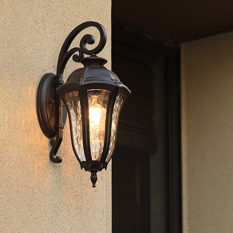 1-Light Water Glass Wall Lighting Rustic Black Urn Outdoor Corner Wall Mount Lamp Fixture
