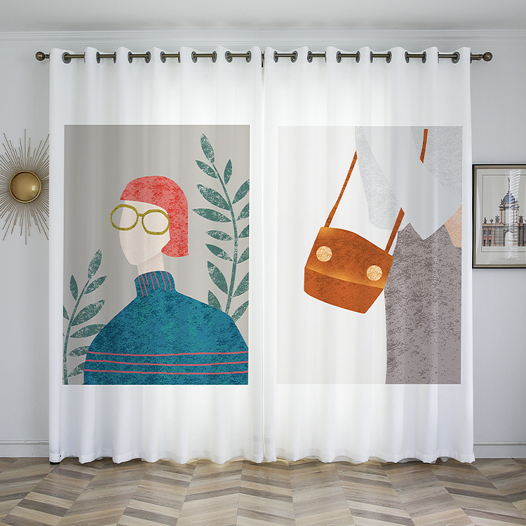 Indoor Semi-shading Curtains Grommet Top For Bedroom With Modern Girl 2 panels-ChouChouHome